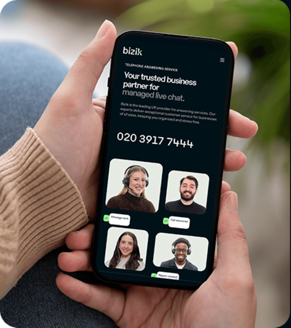 Image of a website with a business telephone number displayed on the homepage.